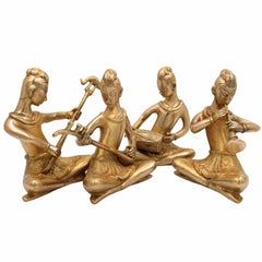 Brass Musical Kalakar Idol Set – Peetal Folk Musicians Playing Classical Instruments – Handmade Vadak Pittal Murti Showpiece for Home Decor, Mandir & Gifts (Set of 4),Gold, 6.5 Inch, 1 Piece