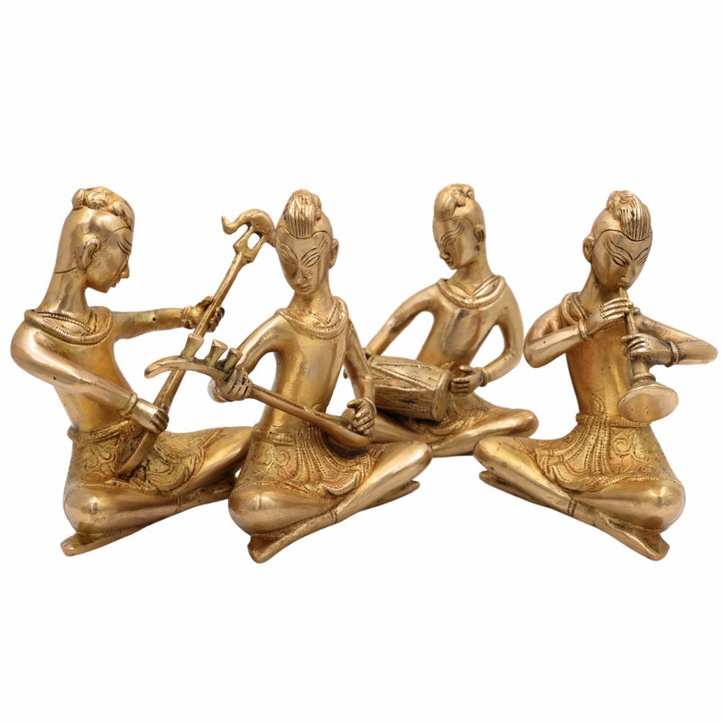 Brass Musical Kalakar Idol Set – Peetal Folk Musicians Playing Classical Instruments – Handmade Vadak Pittal Murti Showpiece for Home Decor, Mandir & Gifts (Set of 4),Gold, 6.5 Inch, 1 Piece