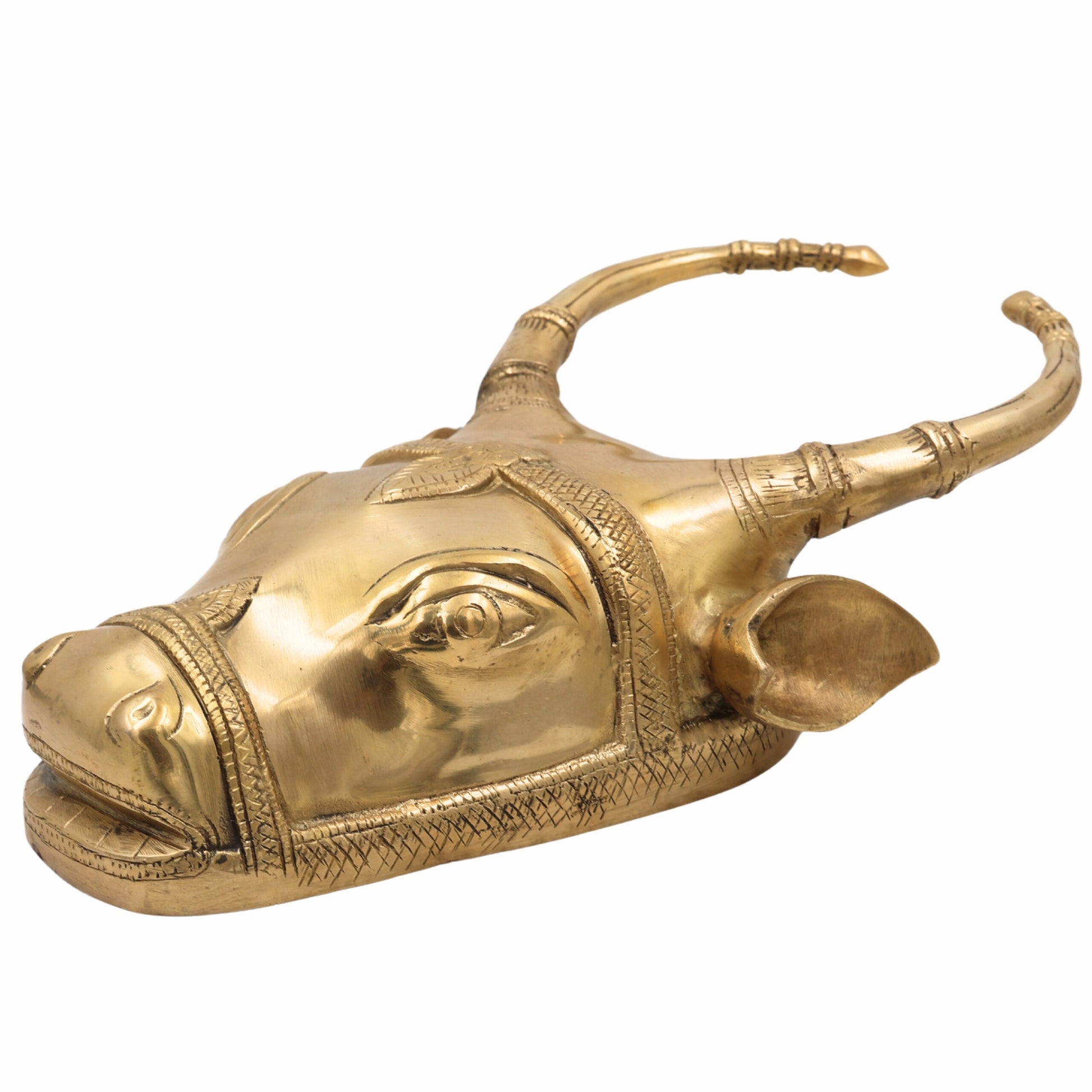 Handcrafted Brass Nandi Bull Face Wall Hanging | Vrishabha Basava Nandikeshwara Sculpture for Temple, Pooja Room & Vastu Decor,Gold, 13 Inch, 1 Piece