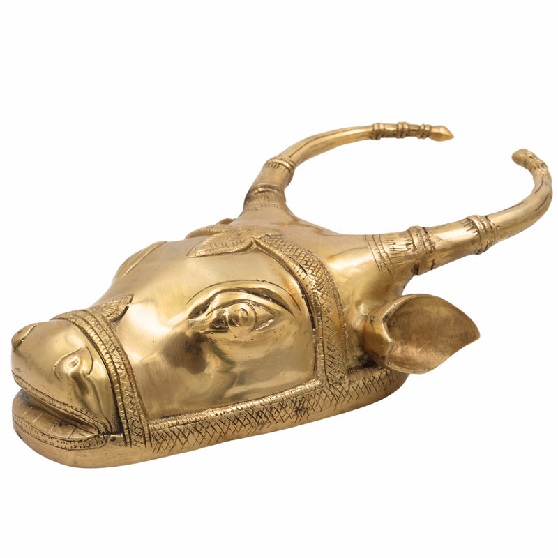 Handcrafted Brass Nandi Bull Face Wall Hanging | Vrishabha Basava Nandikeshwara Sculpture for Temple, Pooja Room & Vastu Decor,Gold, 13 Inch, 1 Piece