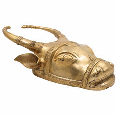 Handcrafted Brass Nandi Bull Face Wall Hanging | Vrishabha Basava Nandikeshwara Sculpture for Temple, Pooja Room & Vastu Decor,Gold, 13 Inch, 1 Piece