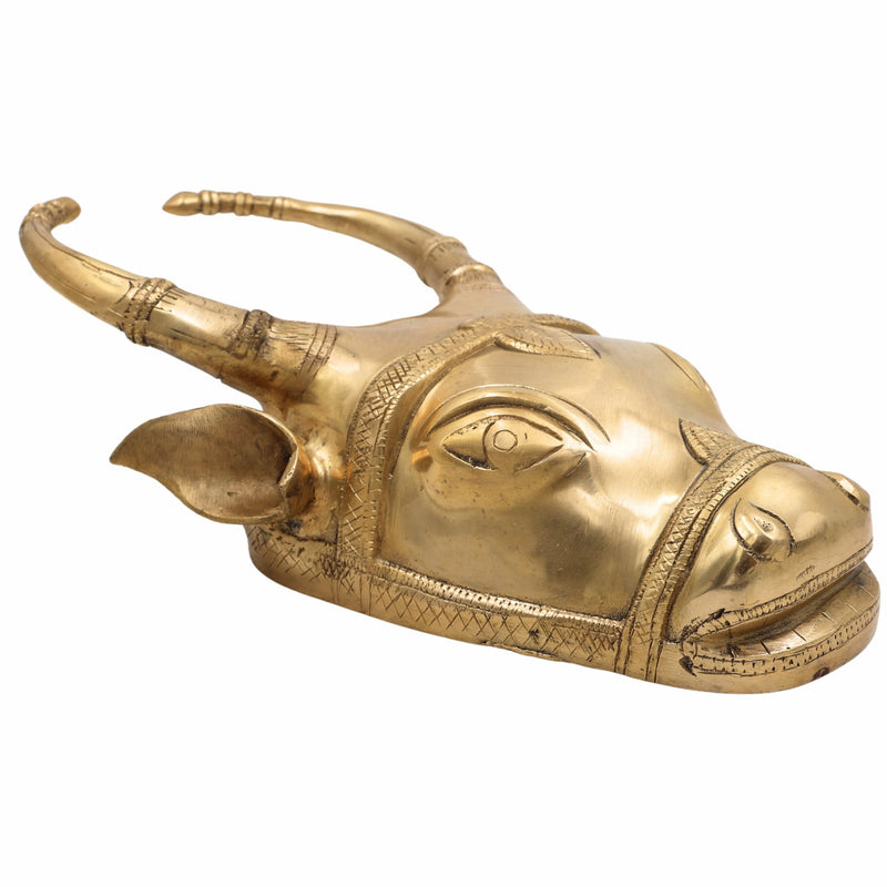 Handcrafted Brass Nandi Bull Face Wall Hanging | Vrishabha Basava Nandikeshwara Sculpture for Temple, Pooja Room & Vastu Decor,Gold, 13 Inch, 1 Piece