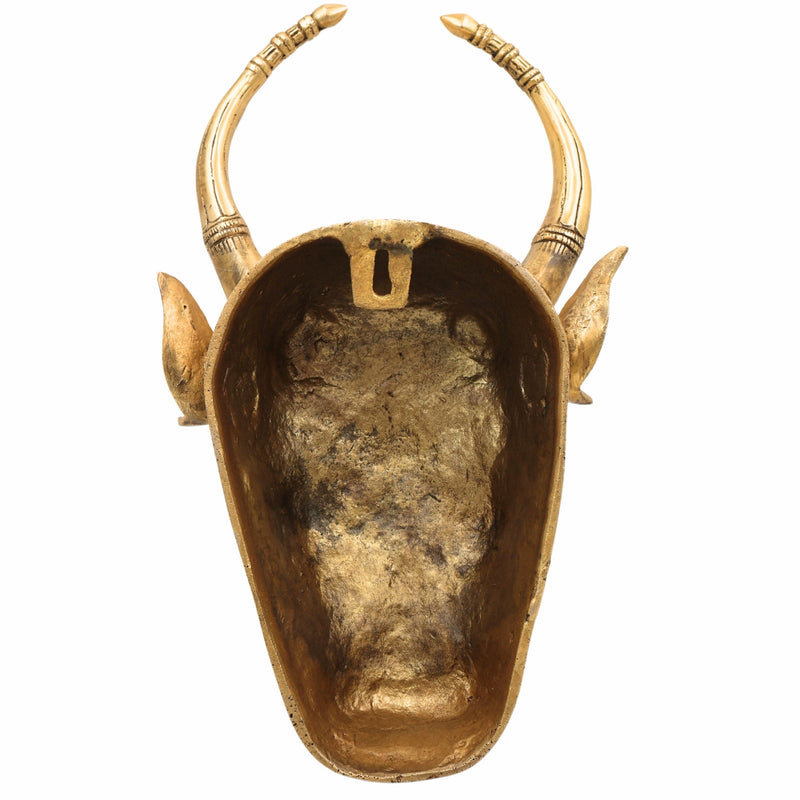 Handcrafted Brass Nandi Bull Face Wall Hanging | Vrishabha Basava Nandikeshwara Sculpture for Temple, Pooja Room & Vastu Decor,Gold, 13 Inch, 1 Piece