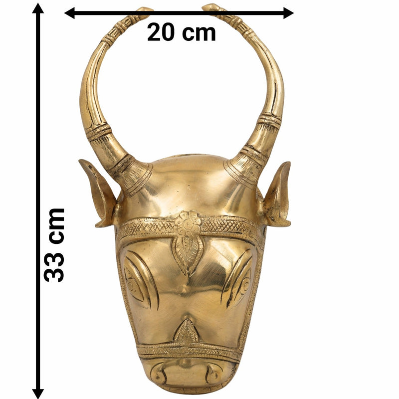 Handcrafted Brass Nandi Bull Face Wall Hanging | Vrishabha Basava Nandikeshwara Sculpture for Temple, Pooja Room & Vastu Decor,Gold, 13 Inch, 1 Piece