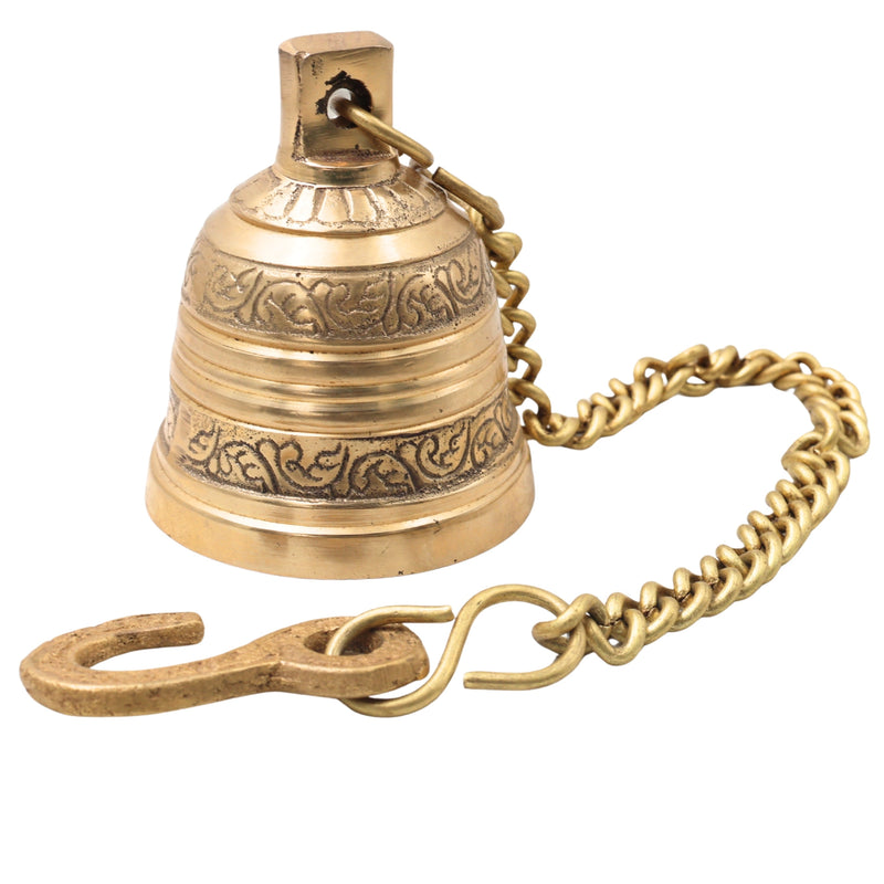 Bhunes Brass Hanging Pooja Bell, Handcrafted Temple Ghanti For Home, Mandir & Auspicious Rituals,Gold, 3 Inch, 1 Piece