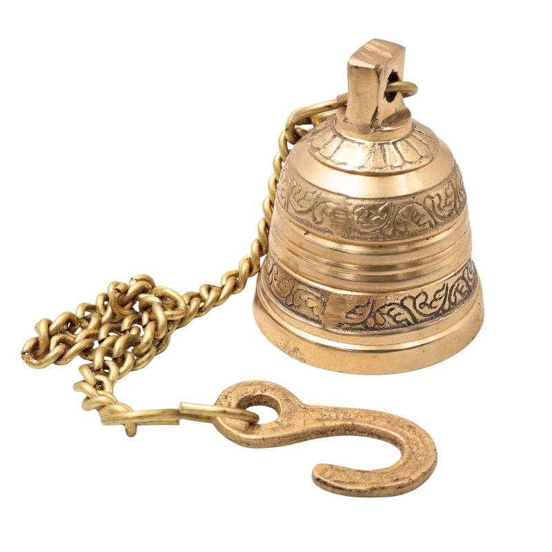 Bhunes Brass Hanging Pooja Bell, Handcrafted Temple Ghanti For Home, Mandir & Auspicious Rituals,Gold, 3 Inch, 1 Piece
