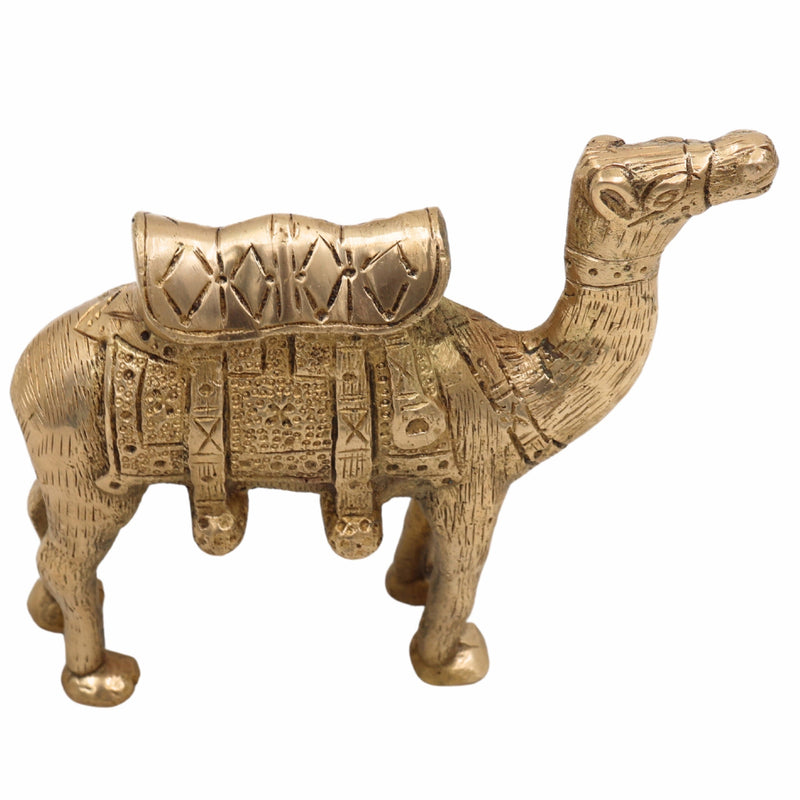 Handcrafted Brass Camel Idol, Rajasthani Desert Camel Statue, Pushkar Camel Figurine, Antique Peetal Murti for Home Décor & Gifting,Gold, 5.5 Inch, 1 Piece
