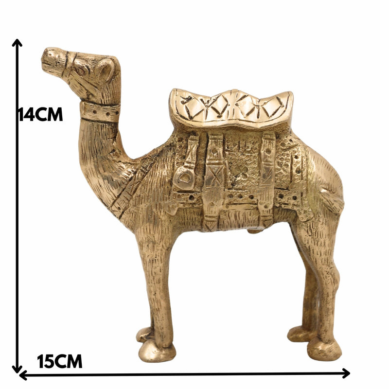 Handcrafted Brass Camel Idol, Rajasthani Desert Camel Statue, Pushkar Camel Figurine, Antique Peetal Murti for Home Décor & Gifting,Gold, 5.5 Inch, 1 Piece