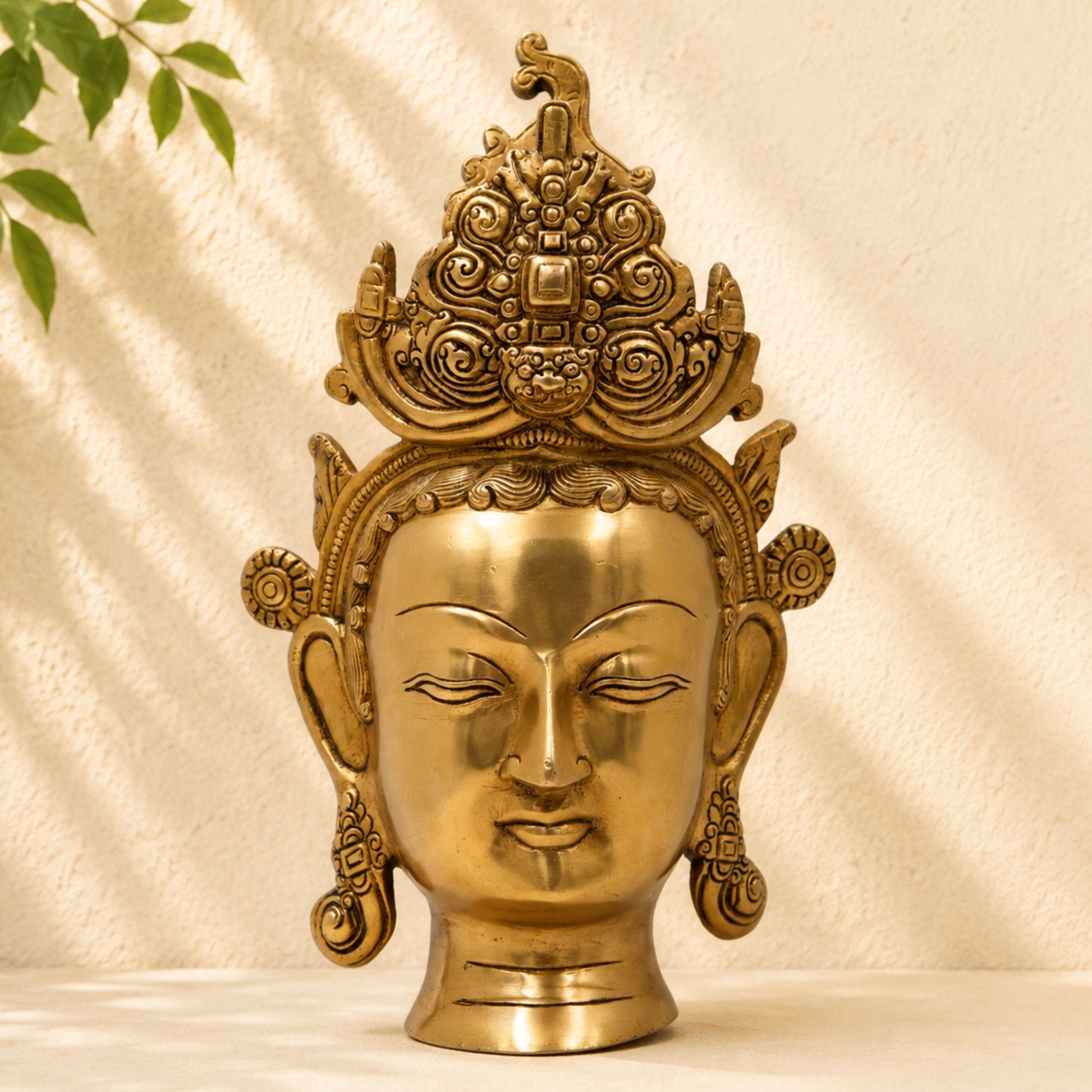 Brass Tara Maa Face Wall Hanging Idol, Ugra Tara, Durga, Neela Saraswati, Mahavidya Devi Sculpture for Home, Temple & Pooja Decor,Gold, 11.5 Inch, 1 Piece