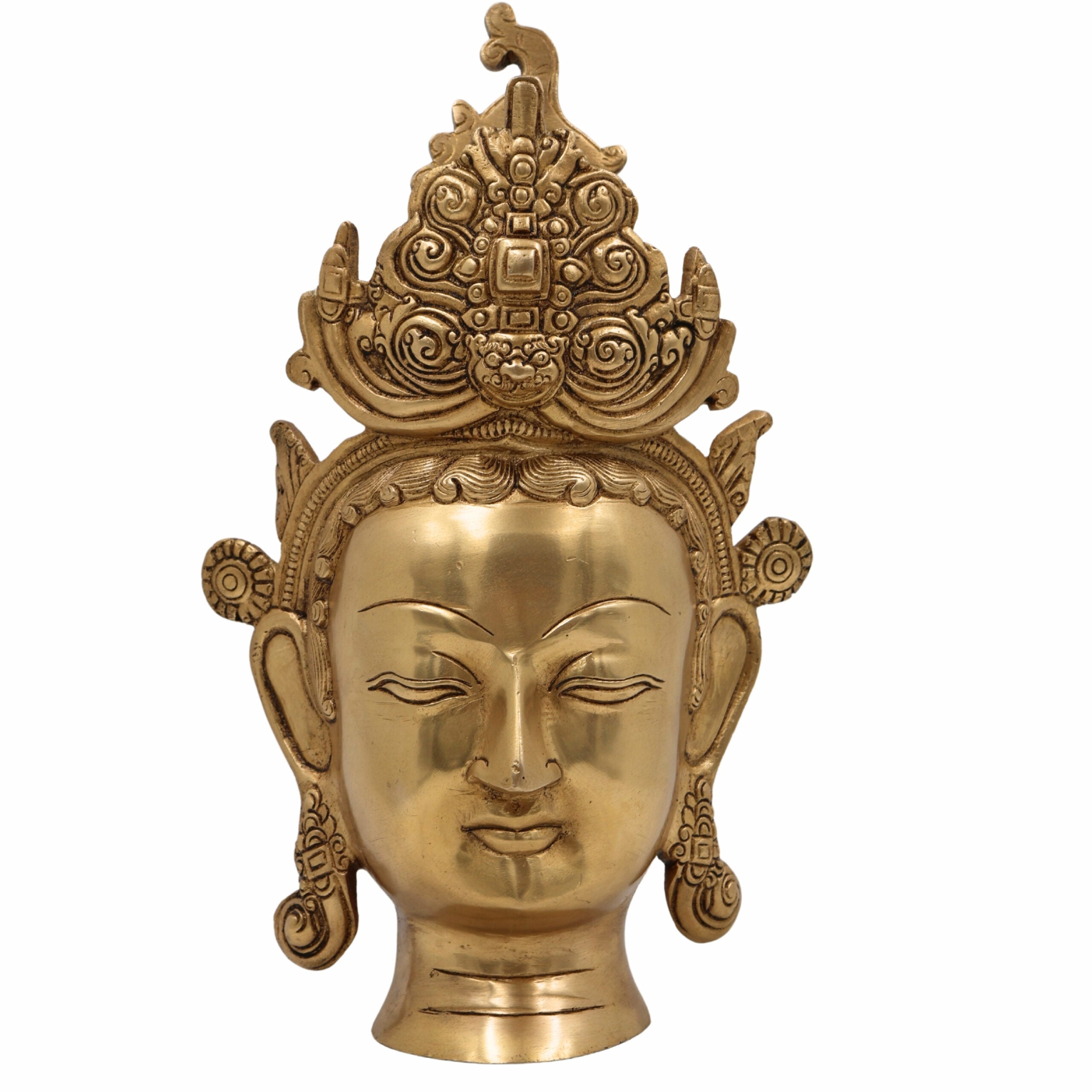 Brass Tara Maa Face Wall Hanging Idol, Ugra Tara, Durga, Neela Saraswati, Mahavidya Devi Sculpture for Home, Temple & Pooja Decor,Gold, 11.5 Inch, 1 Piece