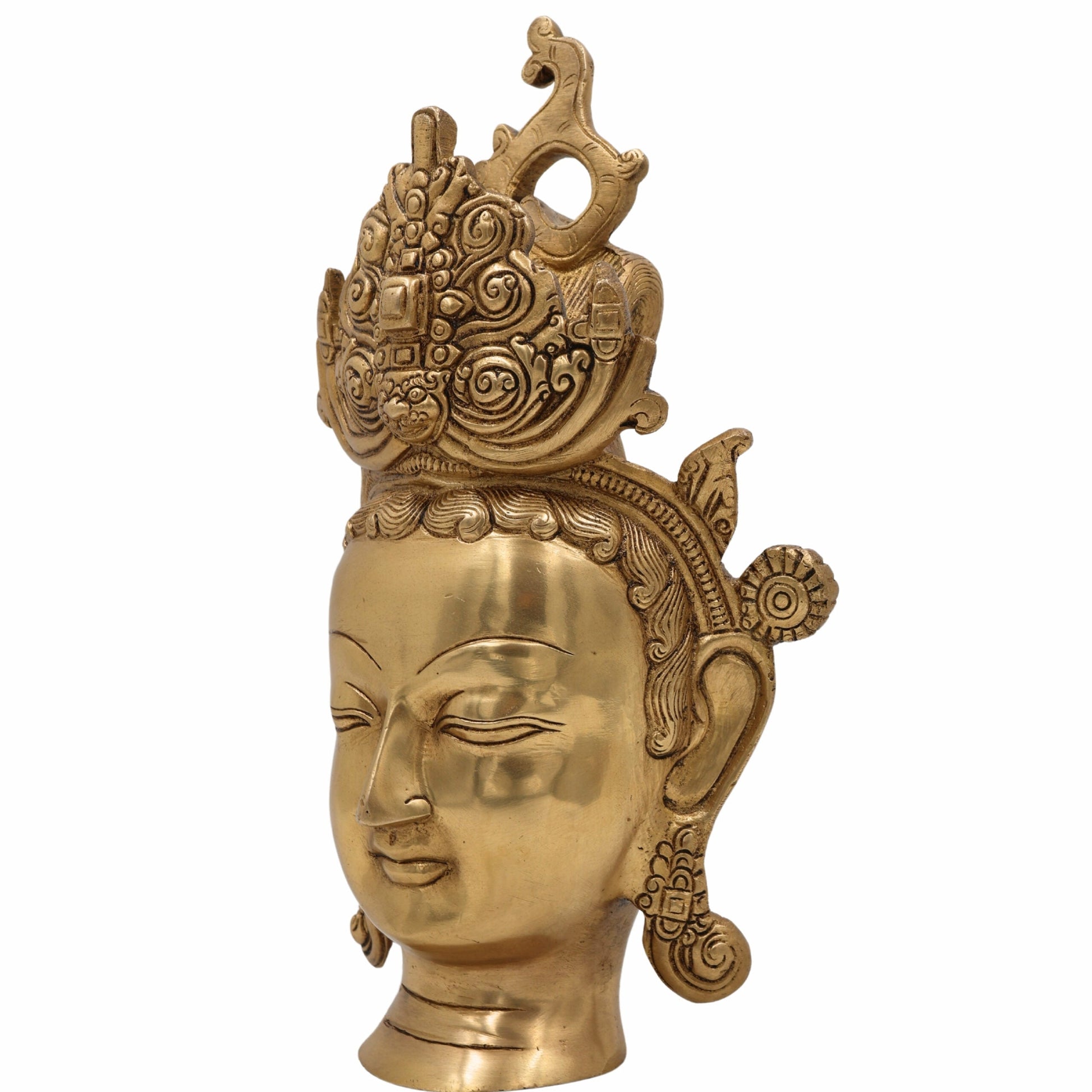 Brass Tara Maa Face Wall Hanging Idol, Ugra Tara, Durga, Neela Saraswati, Mahavidya Devi Sculpture for Home, Temple & Pooja Decor,Gold, 11.5 Inch, 1 Piece