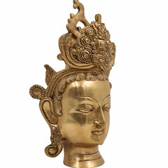 Brass Tara Maa Face Wall Hanging Idol, Ugra Tara, Durga, Neela Saraswati, Mahavidya Devi Sculpture for Home, Temple & Pooja Decor,Gold, 11.5 Inch, 1 Piece