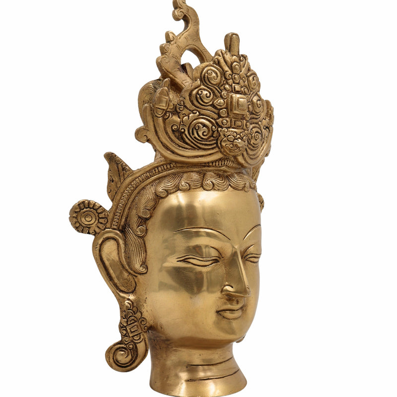 Brass Tara Maa Face Wall Hanging Idol, Ugra Tara, Durga, Neela Saraswati, Mahavidya Devi Sculpture for Home, Temple & Pooja Decor,Gold, 11.5 Inch, 1 Piece