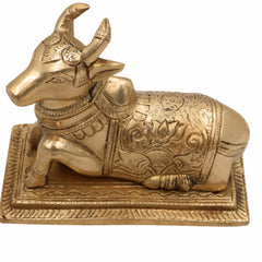 Brass Nandi Idol | Nandikeshwara Murti | Basava Statue | Shiva’s Bull Figurine for Temple, Pooja Room & Home Décor,Gold, 4.5 Inch, 1 Piece