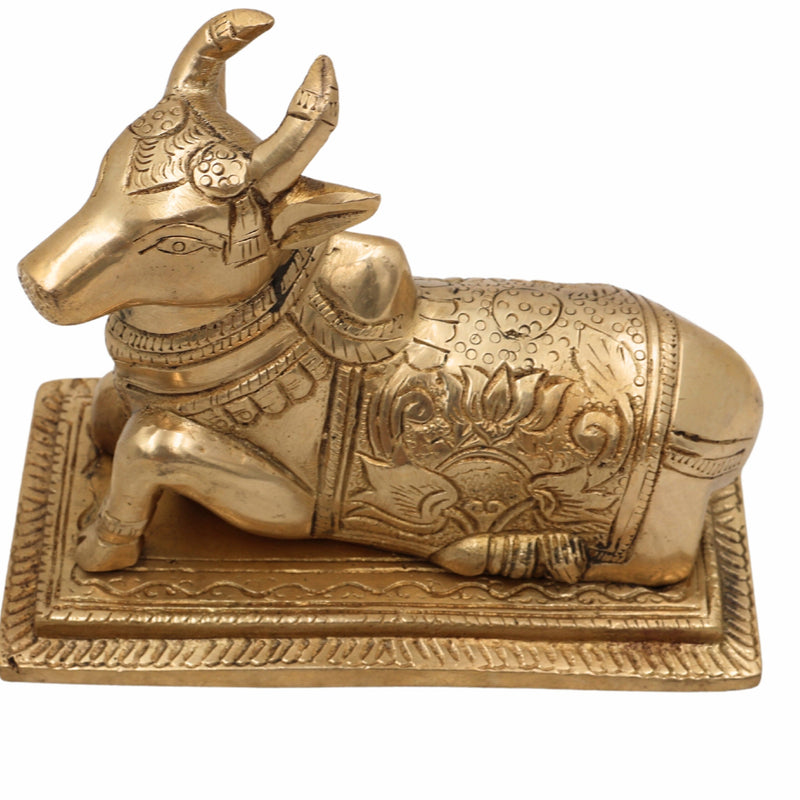 Brass Nandi Idol | Nandikeshwara Murti | Basava Statue | Shiva’s Bull Figurine for Temple, Pooja Room & Home Décor,Gold, 4.5 Inch, 1 Piece
