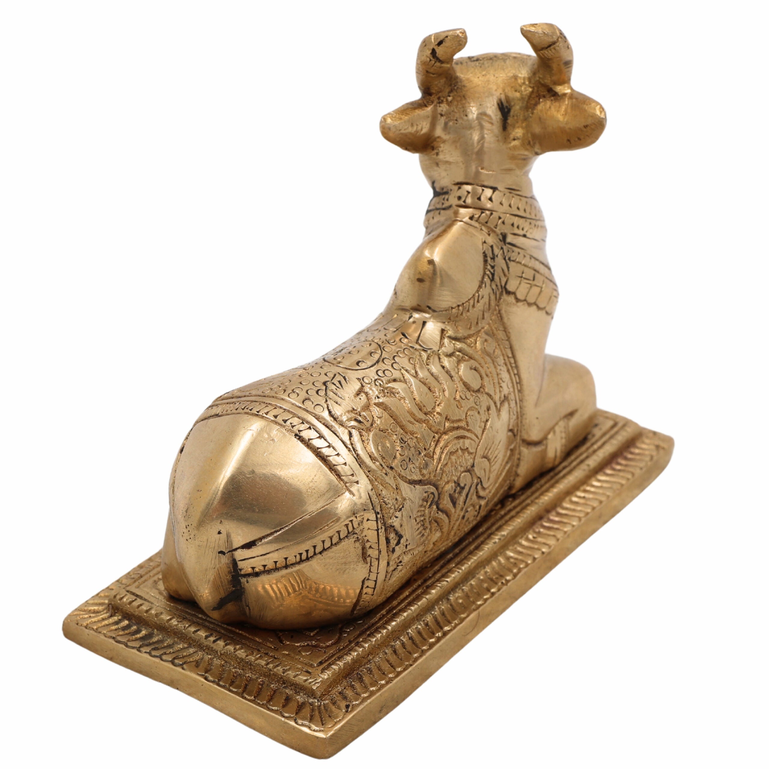 Brass Nandi Idol | Nandikeshwara Murti | Basava Statue | Shiva’s Bull Figurine for Temple, Pooja Room & Home Décor,Gold, 4.5 Inch, 1 Piece