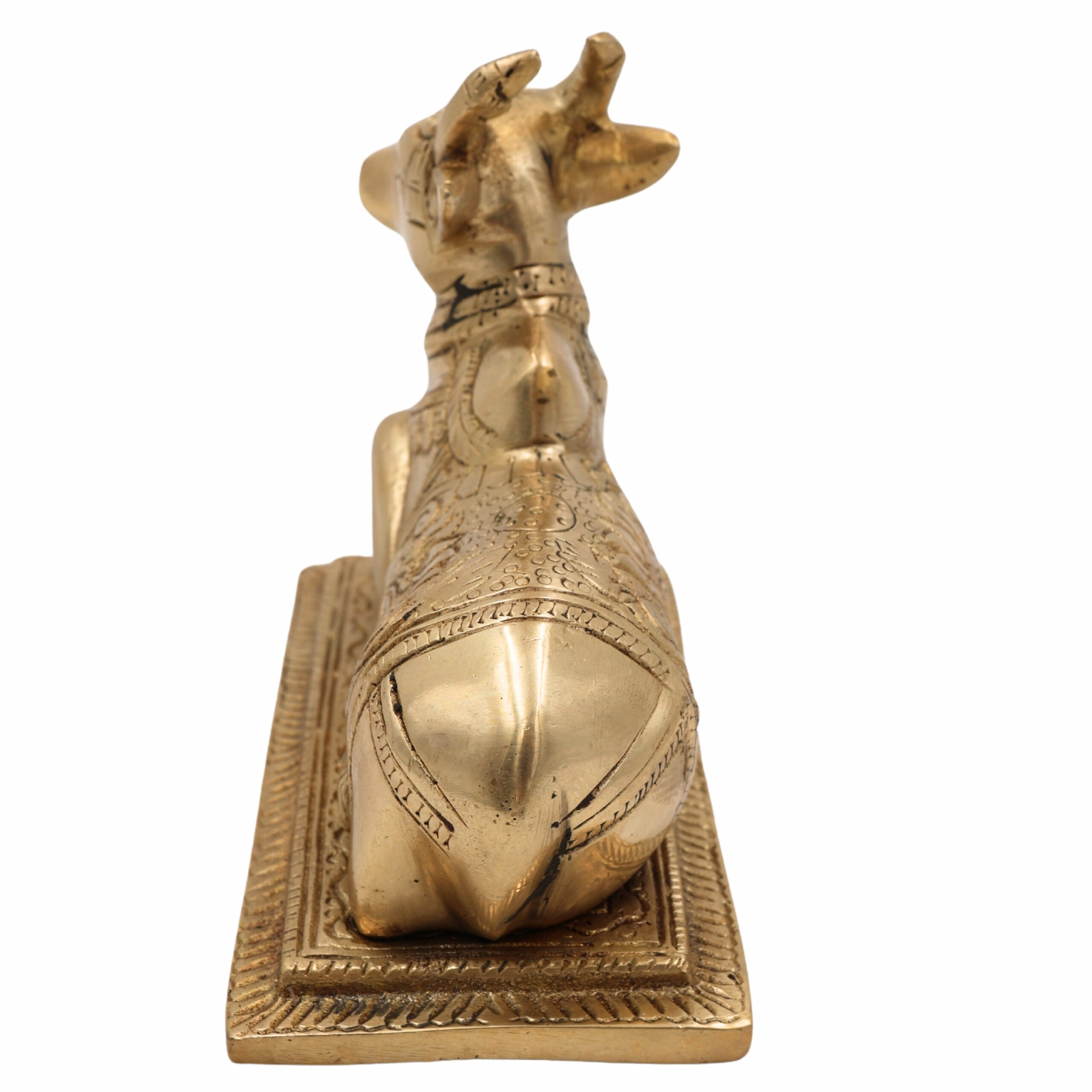 Brass Nandi Idol | Nandikeshwara Murti | Basava Statue | Shiva’s Bull Figurine for Temple, Pooja Room & Home Décor,Gold, 4.5 Inch, 1 Piece