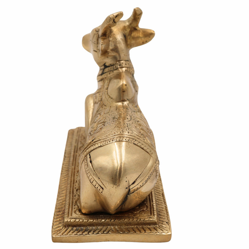 Brass Nandi Idol | Nandikeshwara Murti | Basava Statue | Shiva’s Bull Figurine for Temple, Pooja Room & Home Décor,Gold, 4.5 Inch, 1 Piece
