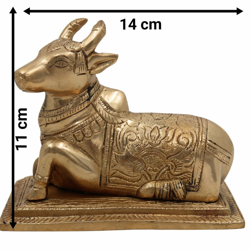 Brass Nandi Idol | Nandikeshwara Murti | Basava Statue | Shiva’s Bull Figurine for Temple, Pooja Room & Home Décor,Gold, 4.5 Inch, 1 Piece
