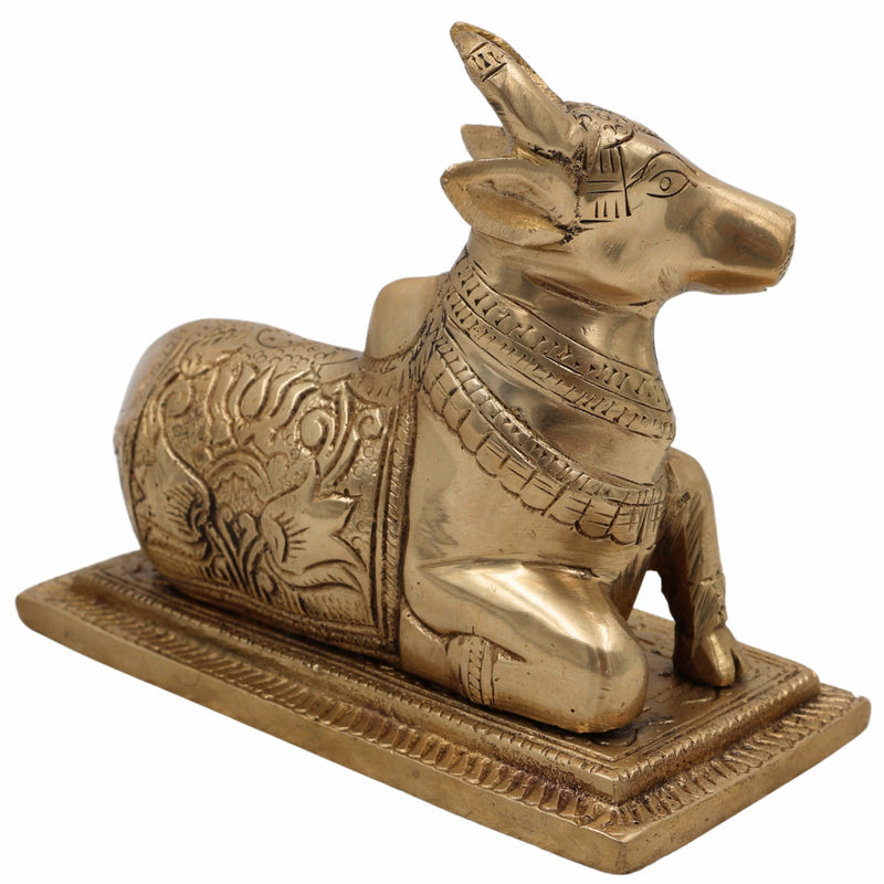 Brass Nandi Idol | Nandikeshwara Murti | Basava Statue | Shiva’s Bull Figurine for Temple, Pooja Room & Home Décor,Gold, 4.5 Inch, 1 Piece