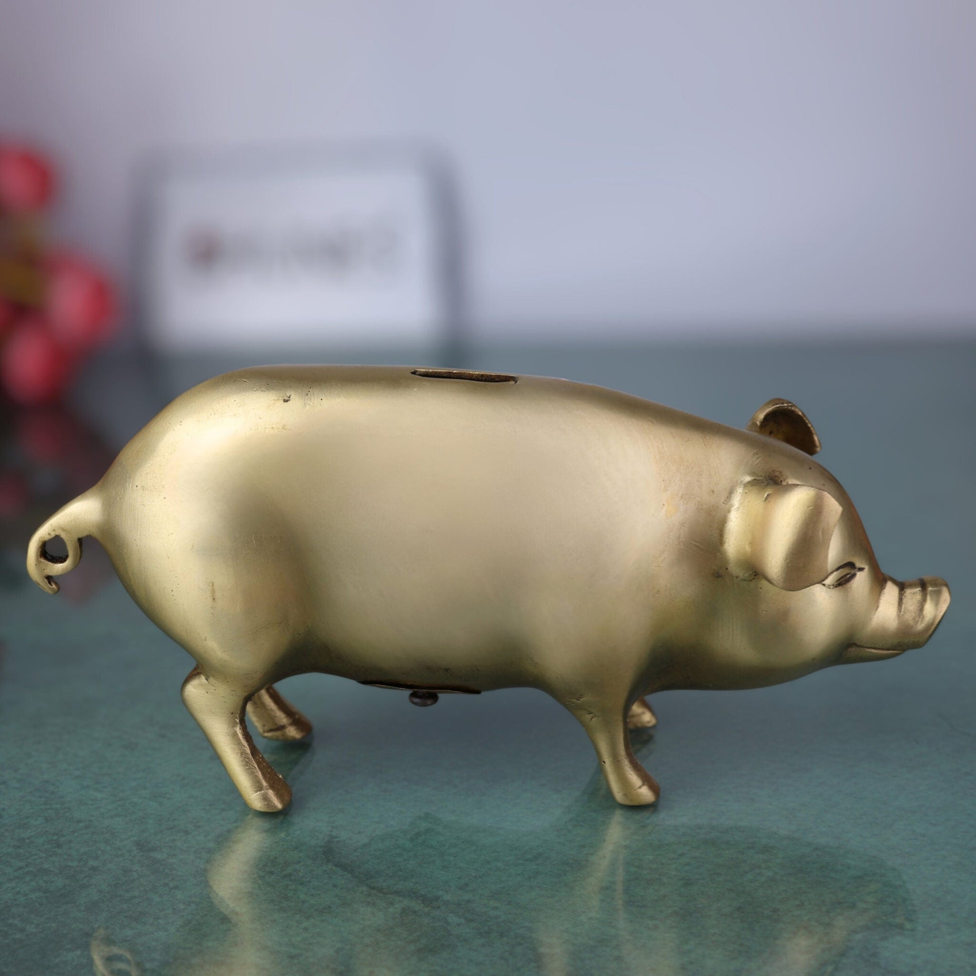Brass Handcrafted Piggy Bank Idol – Antique Peetal Money Box, Kids Coin Collector, Decorative Murti for Home Decor & Prosperity Gift,Gold, 4.5 Inch, 1 Piece