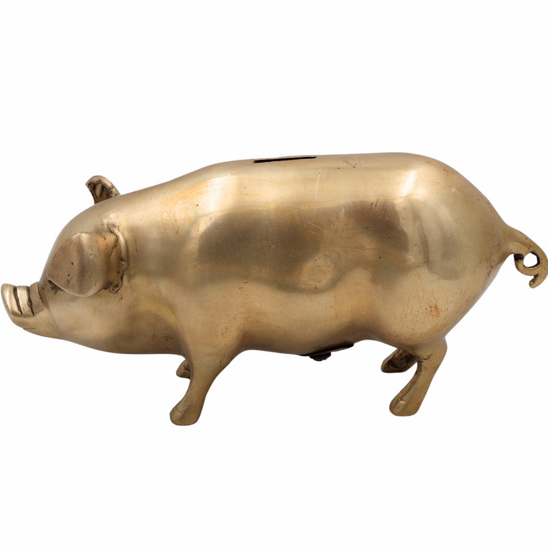 Brass Handcrafted Piggy Bank Idol – Antique Peetal Money Box, Kids Coin Collector, Decorative Murti for Home Decor & Prosperity Gift,Gold, 4.5 Inch, 1 Piece