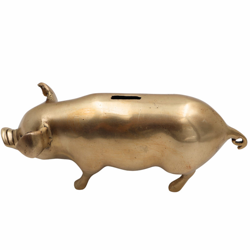 Brass Handcrafted Piggy Bank Idol – Antique Peetal Money Box, Kids Coin Collector, Decorative Murti for Home Decor & Prosperity Gift,Gold, 4.5 Inch, 1 Piece