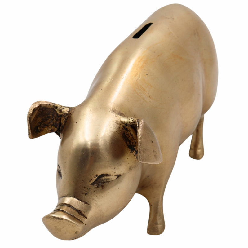 Brass Handcrafted Piggy Bank Idol – Antique Peetal Money Box, Kids Coin Collector, Decorative Murti for Home Decor & Prosperity Gift,Gold, 4.5 Inch, 1 Piece