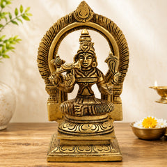 Brass Kamakshi Idol – Kanchi Kamakshi, Tripura Sundari, Kamakhya Devi, Raja Rajeshwari Amman Murti for Pooja & Home Decor,Gold, 6 Inch, 1 Piece