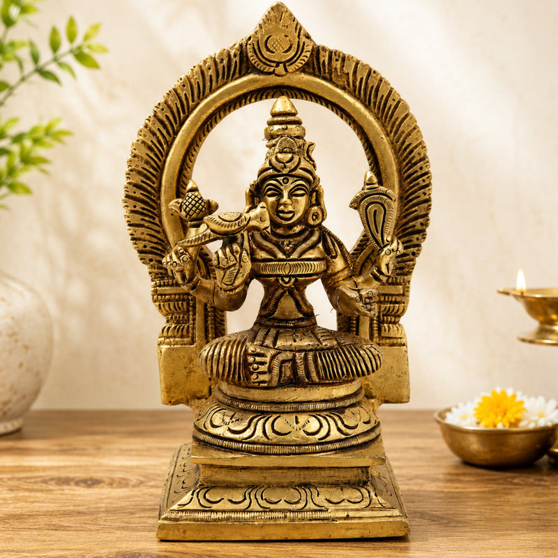 Brass Kamakshi Idol – Kanchi Kamakshi, Tripura Sundari, Kamakhya Devi, Raja Rajeshwari Amman Murti for Pooja & Home Decor,Gold, 6 Inch, 1 Piece