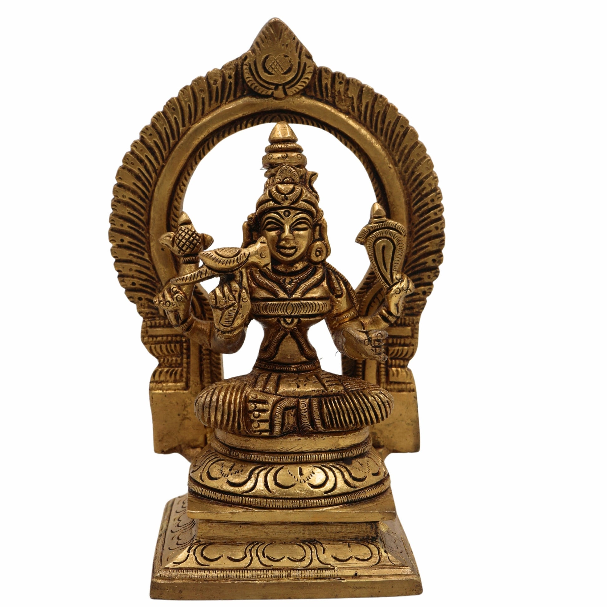 Brass Kamakshi Idol – Kanchi Kamakshi, Tripura Sundari, Kamakhya Devi, Raja Rajeshwari Amman Murti for Pooja & Home Decor,Gold, 6 Inch, 1 Piece