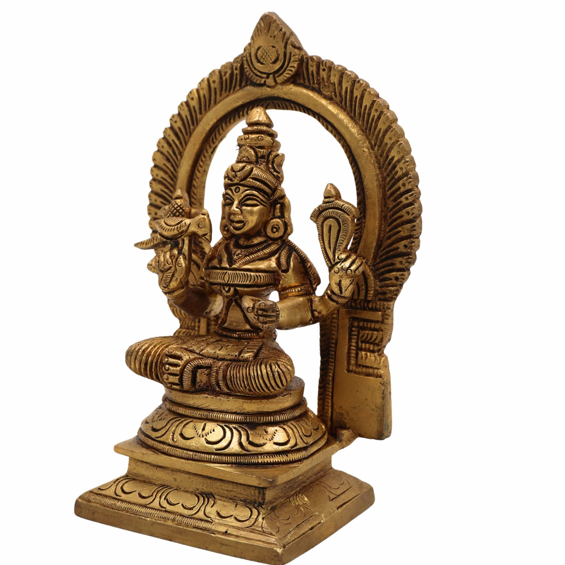 Brass Kamakshi Idol – Kanchi Kamakshi, Tripura Sundari, Kamakhya Devi, Raja Rajeshwari Amman Murti for Pooja & Home Decor,Gold, 6 Inch, 1 Piece