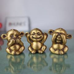 Brass Three Wise Monkeys Idol – Gandhi Bapu Ketan Bandar Statue, See No Evil Hear No Evil Speak No Evil, Antique Brass Home & Office Décor,Gold, 3 Inch, 1 Piece