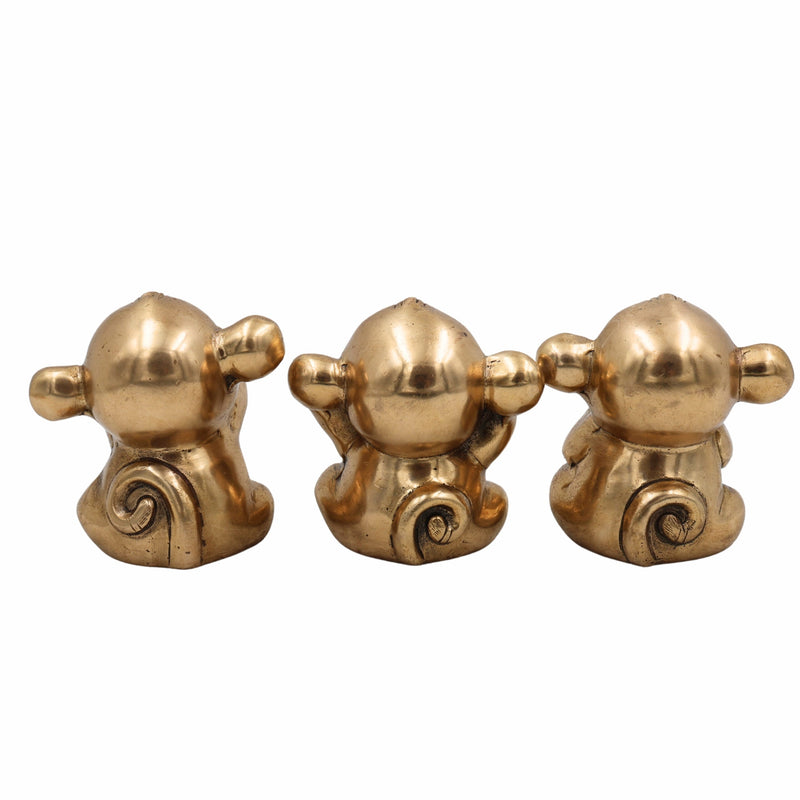 Brass Three Wise Monkeys Idol – Gandhi Bapu Ketan Bandar Statue, See No Evil Hear No Evil Speak No Evil, Antique Brass Home & Office Décor,Gold, 3 Inch, 1 Piece