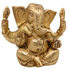 Handcrafted Brass Ganesha Idol | Vinayaka Ganpati Murti for Pooja, Vastu & Decor | Antique Finish Siddhivinayak Ganapati Statue for Home & Gifting,Gold, 4 Inch, 1 Piece