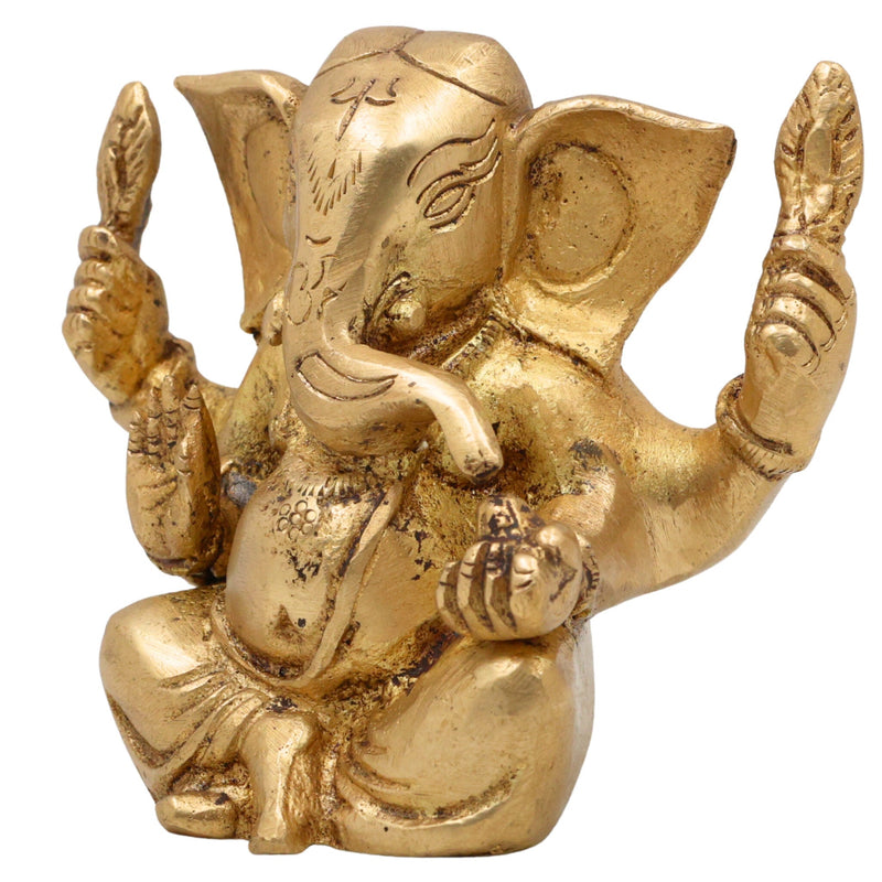 Handcrafted Brass Ganesha Idol | Vinayaka Ganpati Murti for Pooja, Vastu & Decor | Antique Finish Siddhivinayak Ganapati Statue for Home & Gifting,Gold, 4 Inch, 1 Piece
