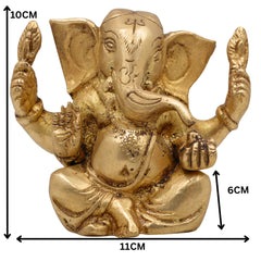 Handcrafted Brass Ganesha Idol | Vinayaka Ganpati Murti for Pooja, Vastu & Decor | Antique Finish Siddhivinayak Ganapati Statue for Home & Gifting,Gold, 4 Inch, 1 Piece
