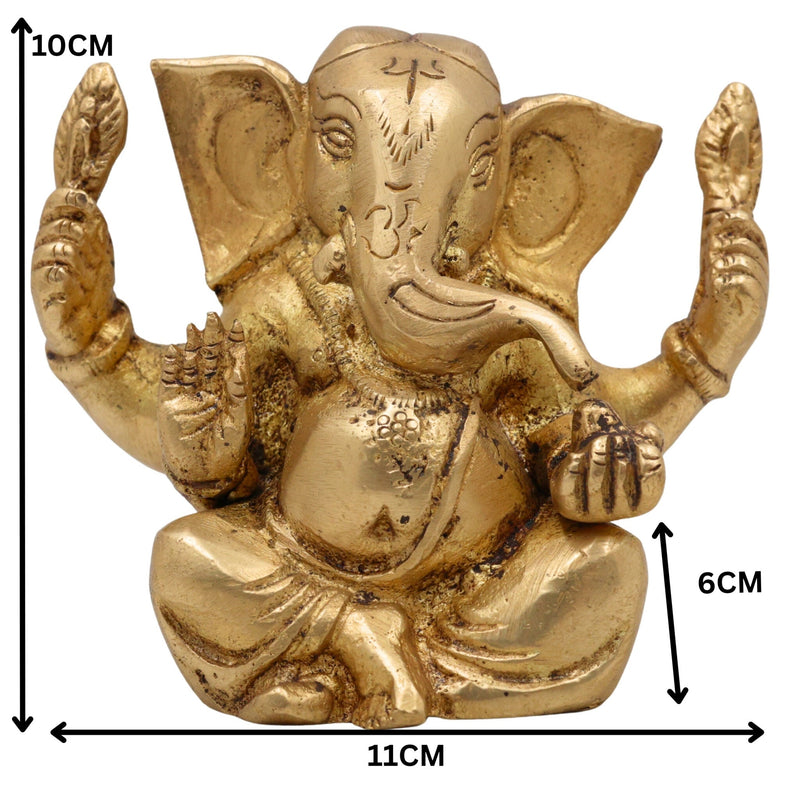 Handcrafted Brass Ganesha Idol | Vinayaka Ganpati Murti for Pooja, Vastu & Decor | Antique Finish Siddhivinayak Ganapati Statue for Home & Gifting,Gold, 4 Inch, 1 Piece