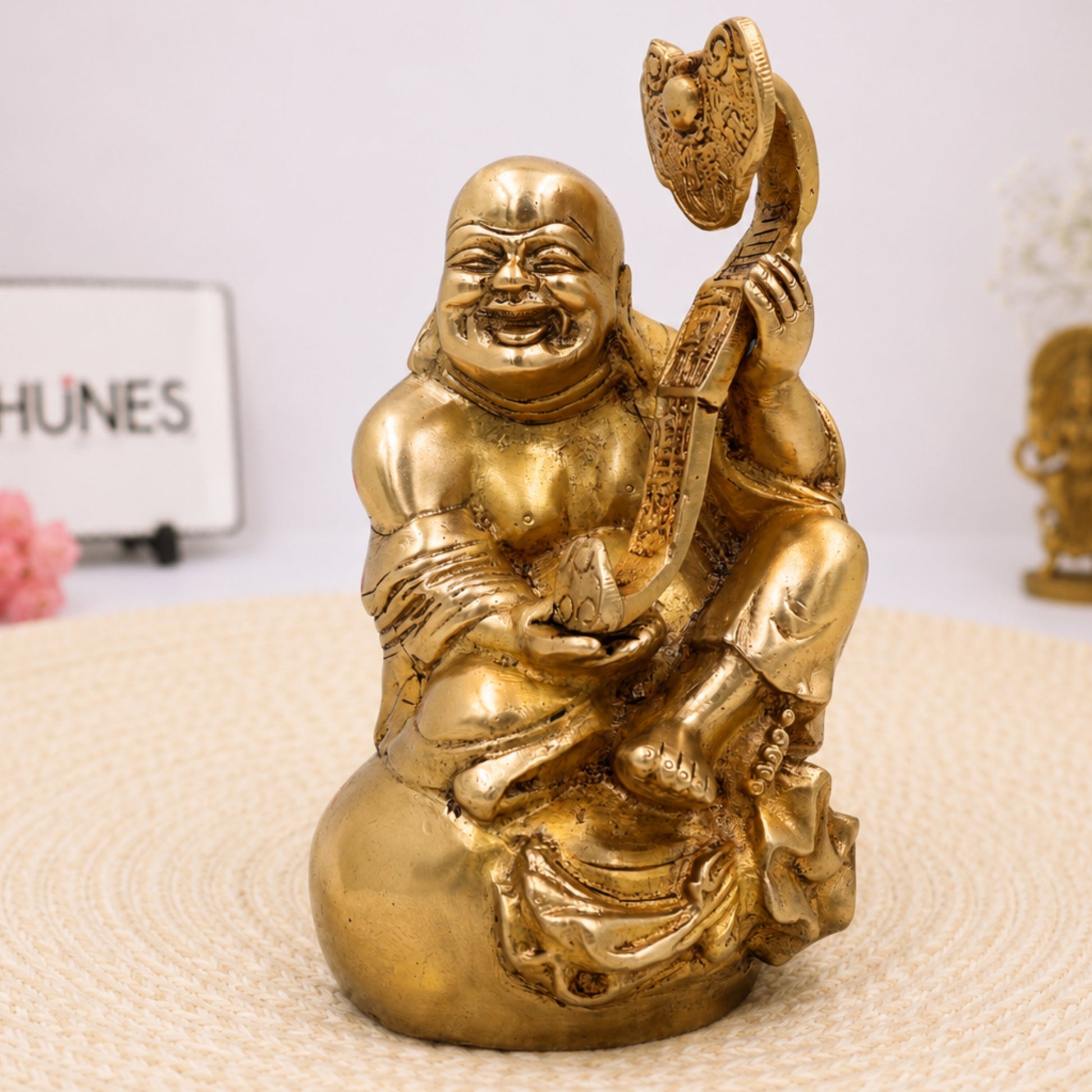Brass Kubera Idol for Wealth – Vaishravana Dhanapati Kuber Statue | Tibetan Buddhist Kuvera Murti for Home, Office & Vastu,Gold, 8 Inch, 1 Piece