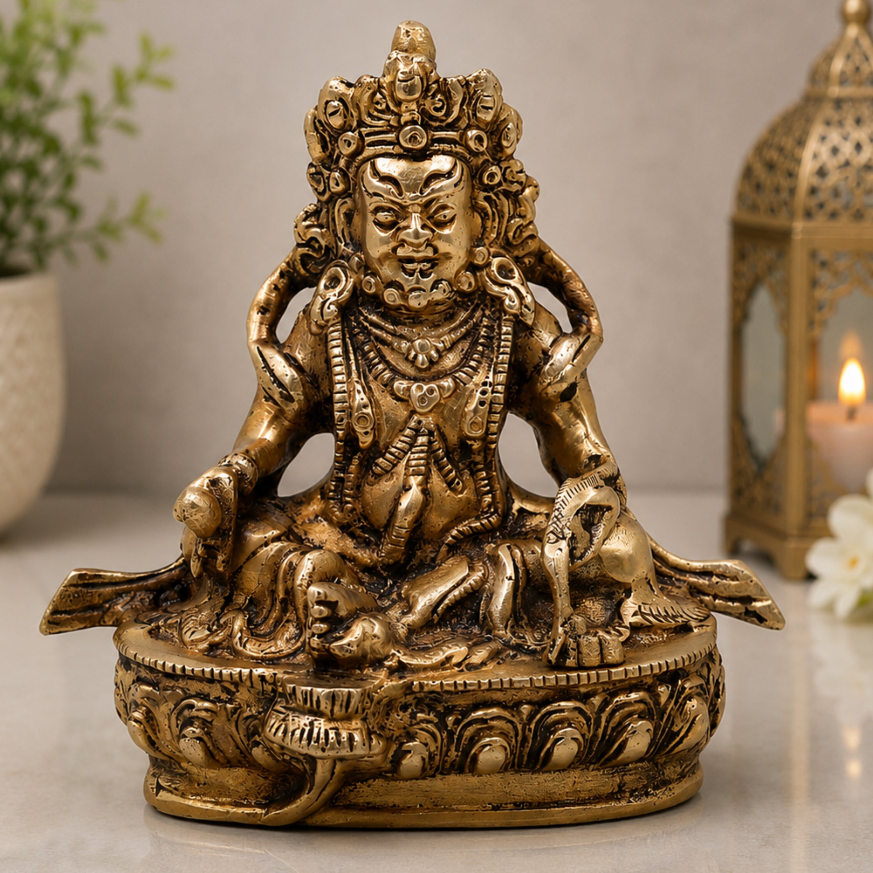 Brass Kubera Idol | Tibetan Buddhist Kuber Murti Kuvera Statue for Wealth, Prosperity, Vastu & Home Decor,Gold, 5.5 Inch, 1 Piece