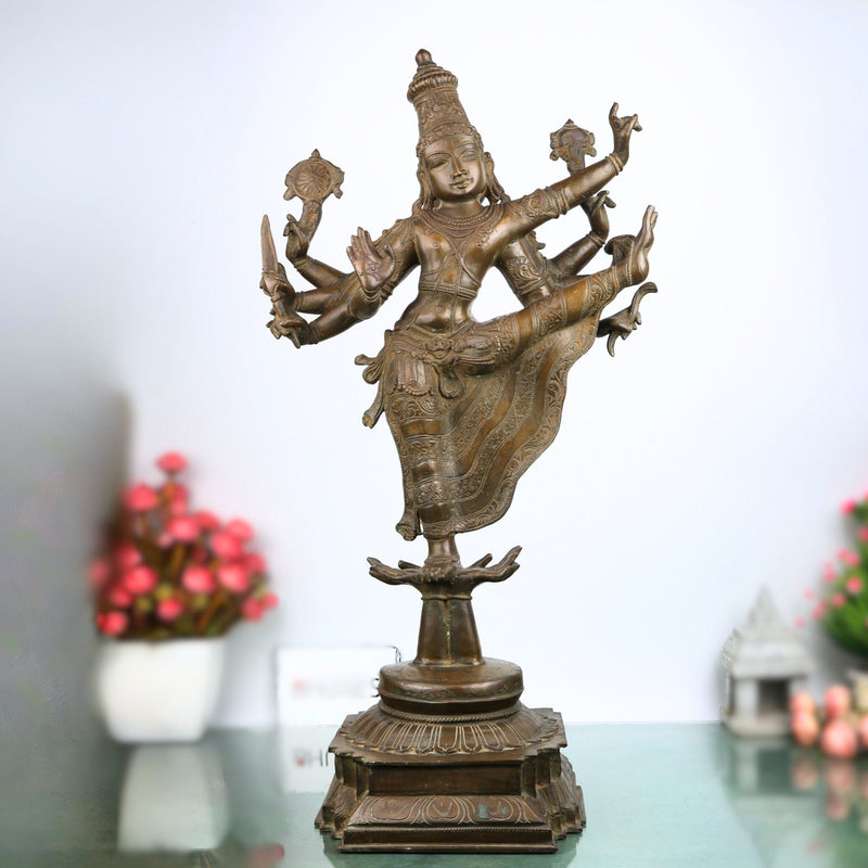 Bronze Panchaloha Vishnu Idol | Dancing Narayana Trivikrama Statue | Handcrafted Chola Style Govinda Murti for Temple & Home Decor,Brown, 30 Inch, 1 Piece