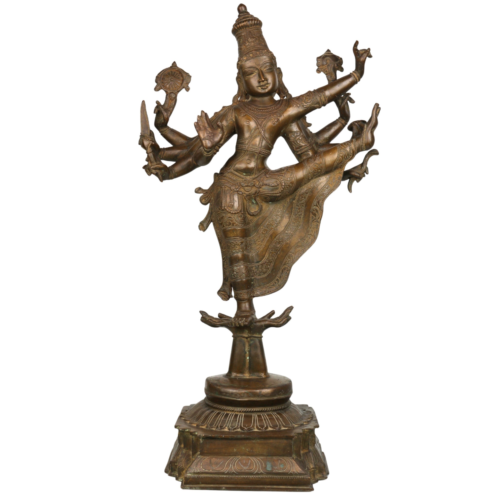 Bronze Panchaloha Vishnu Idol | Dancing Narayana Trivikrama Statue | Handcrafted Chola Style Govinda Murti for Temple & Home Decor,Brown, 30 Inch, 1 Piece