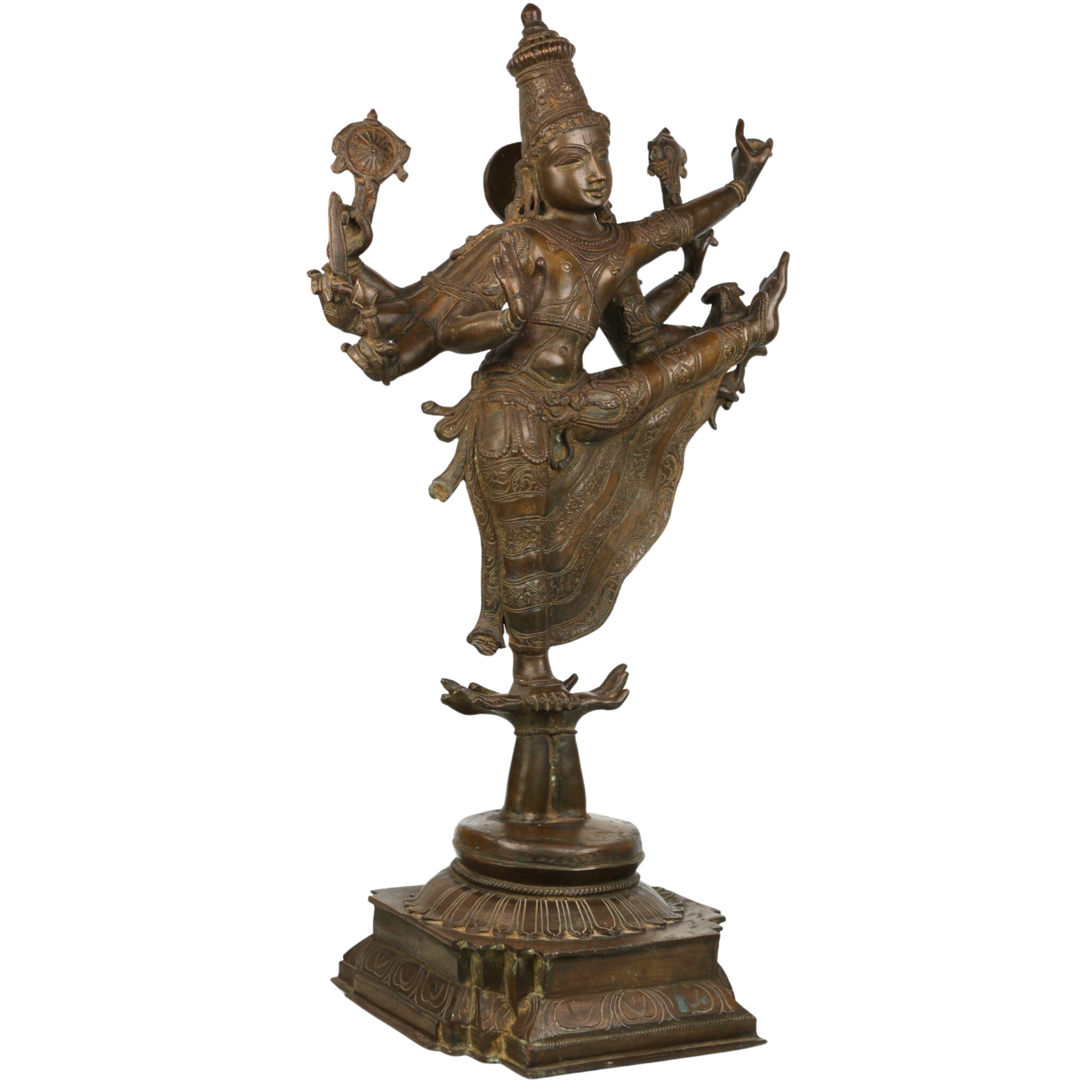 Bronze Panchaloha Vishnu Idol | Dancing Narayana Trivikrama Statue | Handcrafted Chola Style Govinda Murti for Temple & Home Decor,Brown, 30 Inch, 1 Piece