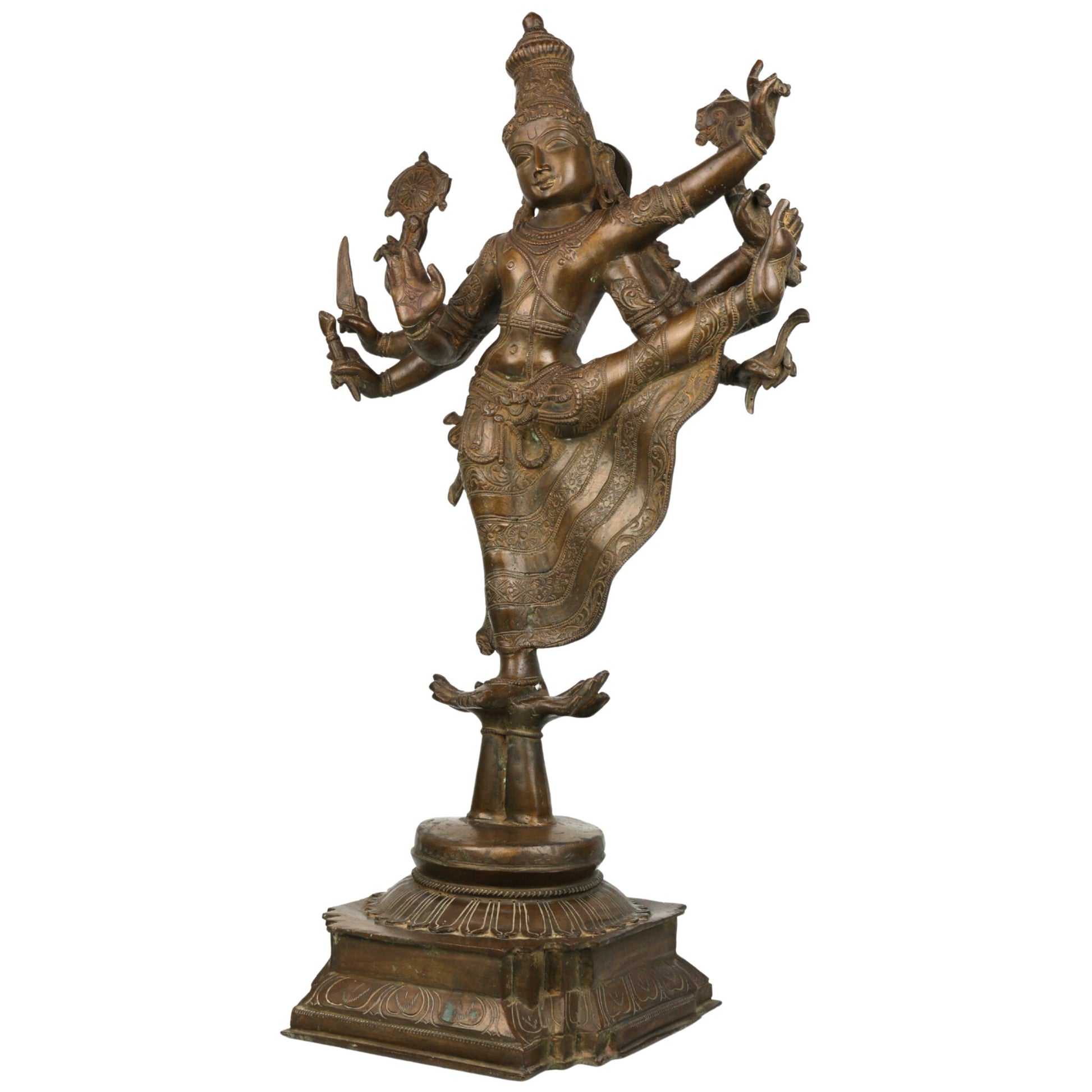 Bronze Panchaloha Vishnu Idol | Dancing Narayana Trivikrama Statue | Handcrafted Chola Style Govinda Murti for Temple & Home Decor,Brown, 30 Inch, 1 Piece