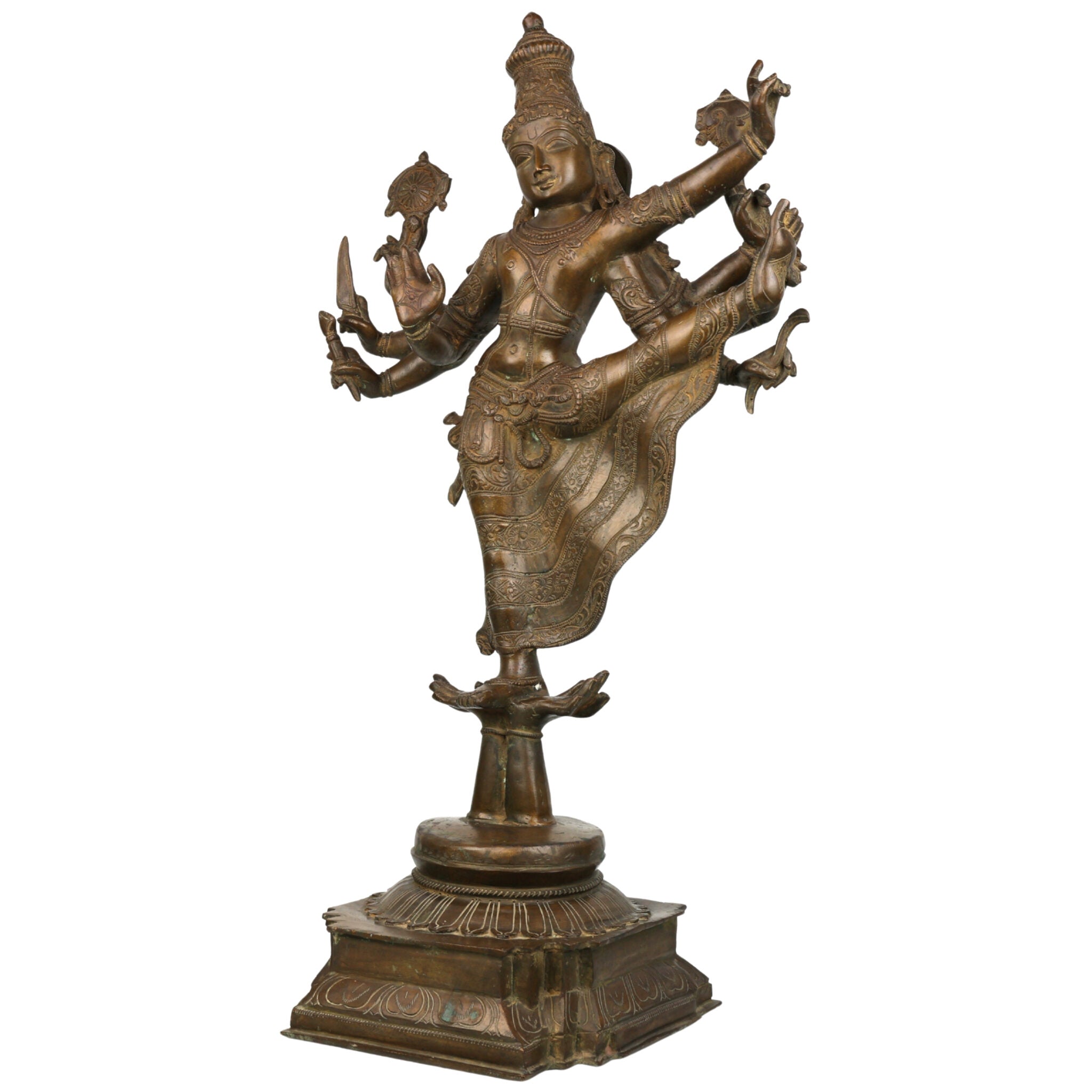 Bronze Panchaloha Vishnu Idol | Dancing Narayana Trivikrama Statue | Handcrafted Chola Style Govinda Murti for Temple & Home Decor,Brown, 30 Inch, 1 Piece