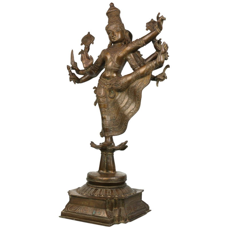 Bronze Panchaloha Vishnu Idol | Dancing Narayana Trivikrama Statue | Handcrafted Chola Style Govinda Murti for Temple & Home Decor,Brown, 30 Inch, 1 Piece