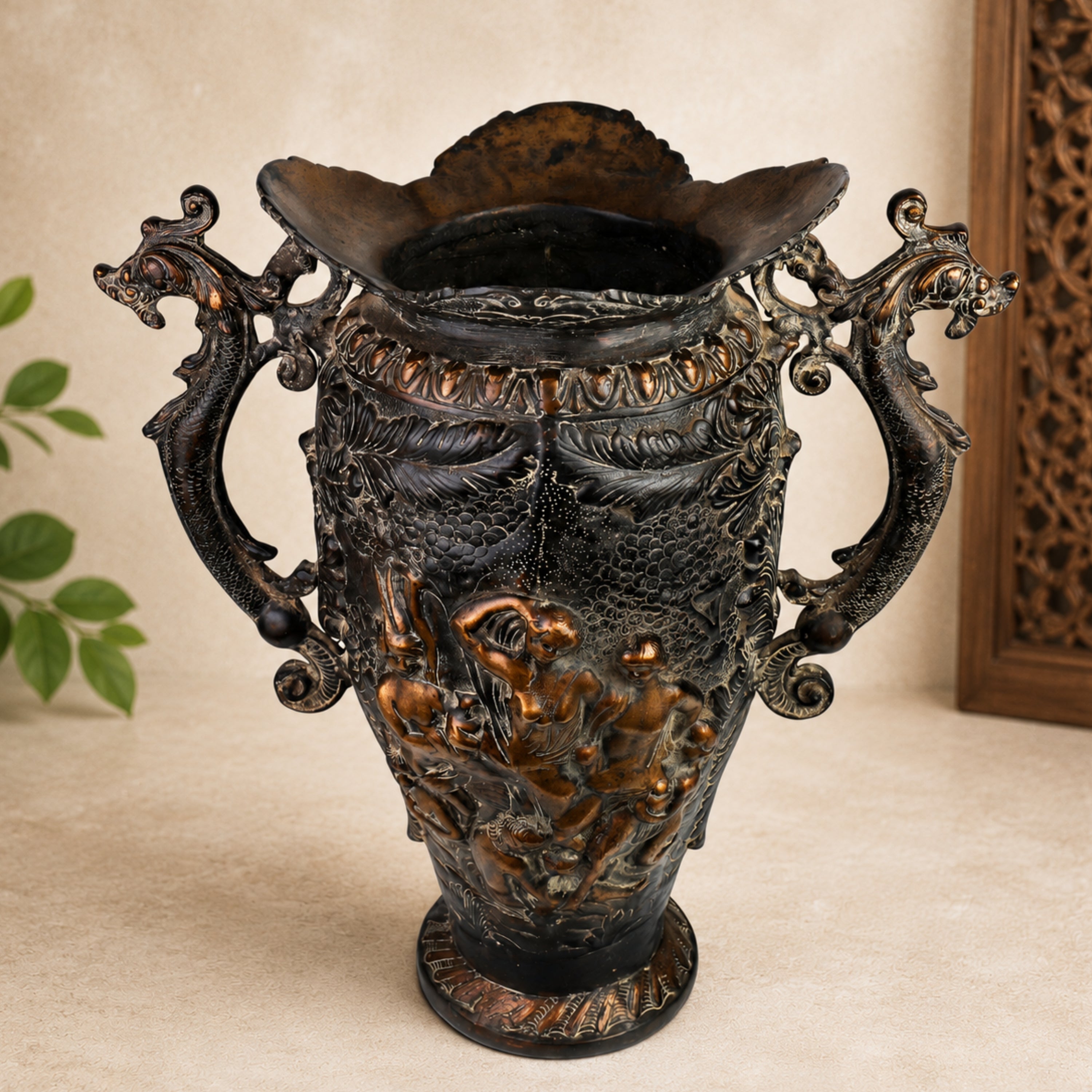 Handcrafted Brass Planter Pot,  Antique Pittal Ka Katora for Murti, Moorti, Vigraha, Pratima, Devara, Temple & Home Décor,Brown, 21.5 Inch, 1 Piece