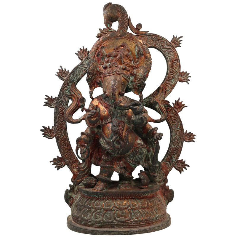 Handcrafted Brass Ganesha Idol | Ganapati Vinayaka Murti | Vighnaharta Siddhivinayak Statue for Home Temple Decor & Gifts,Brown, 20.5 Inch, 1 Piece