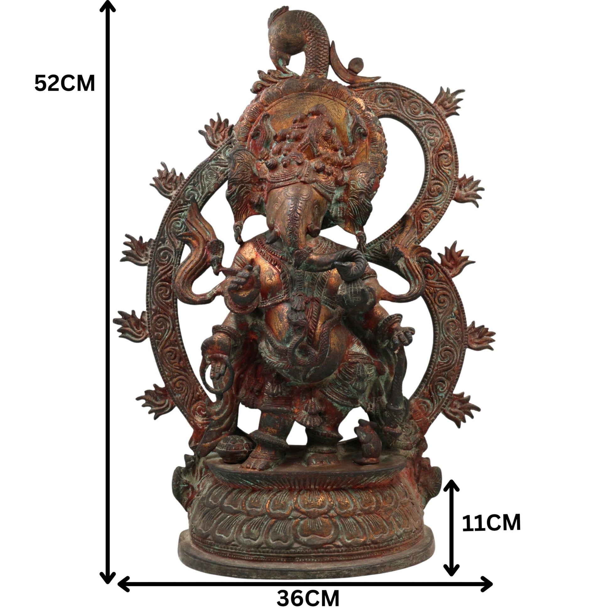 Handcrafted Brass Ganesha Idol | Ganapati Vinayaka Murti | Vighnaharta Siddhivinayak Statue for Home Temple Decor & Gifts,Brown, 20.5 Inch, 1 Piece