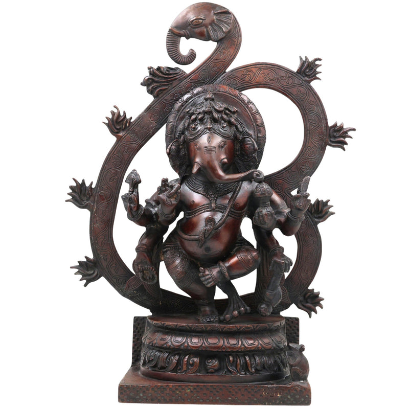 Handcrafted Brass Ganesha Idol | Vinayaka Ganpati Murti | Vighnaharta Ekadanta Pillaiyar Statue for Pooja, Home Decor & Gifting,Brown, 17 Inch, 1 Piece